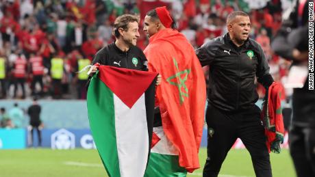 Palestinian flag waved on pitch as Morocco celebrates historic World Cup win