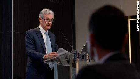 US Federal Reserve Chair Jerome Powell speaks about the economy and the changing labor market during a discussion today on November 30, 2022 at Brookings Institute/Think Tank in Washington DC, USA. 