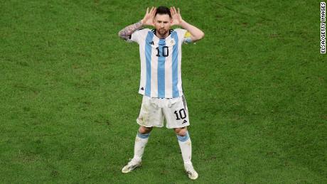 Lionel Messi celebrates after scoring against the Netherlands.