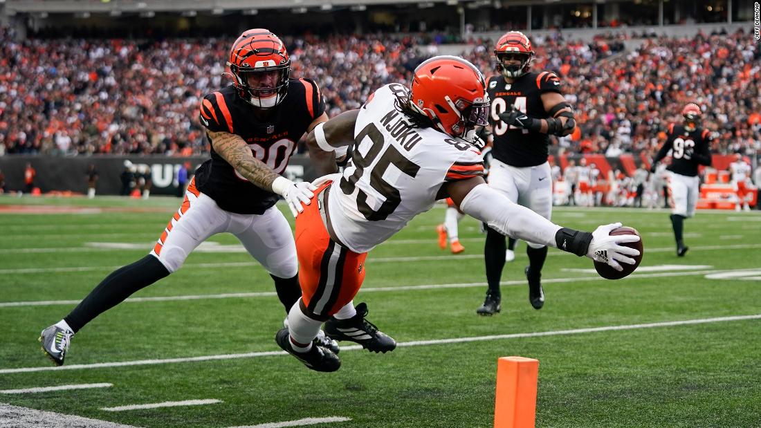 Cleveland Browns tight end David Njoku reaches for a touchdown against the Cincinnati Bengals on Sunday, December 11. It was Deshaun Watson&#39;s first touchdown pass for the Browns since &lt;a href=&quot;https://www.cnn.com/2022/12/05/sport/deshaun-watson-return-browns-texans-spt-intl/index.html&quot; target=&quot;_blank&quot;&gt;returning from an 11-game suspension&lt;/a&gt; over sexual misconduct allegations. Despite the touchdown, the Bengals won 23-10.