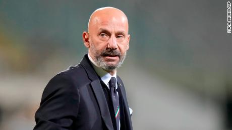 Italy&#39;s head of delegation Gianluca Valli stands during the World Cup 2022 qualifier Group C soccer game between Italy and Bulgaria at the Artemio Franchi stadium in Florence, Italy, Thursday, Sept. 2, 2021.