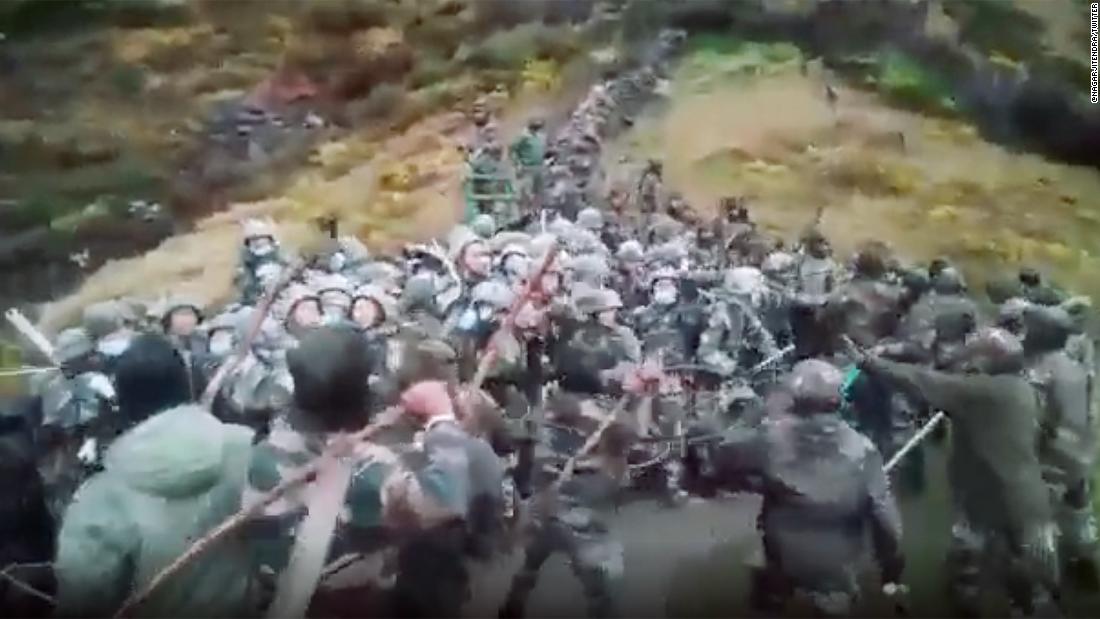Indian and Chinese troops fight with sticks and bricks in video