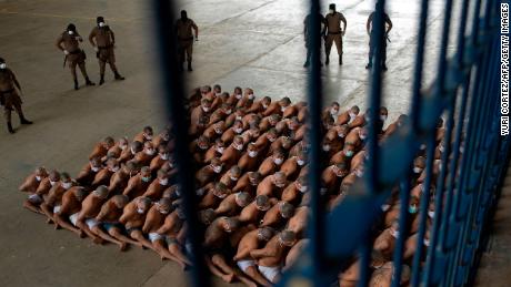 Alleged gang members at a maximum security prison in Izalco, El Salvador, on September 4, 2020.