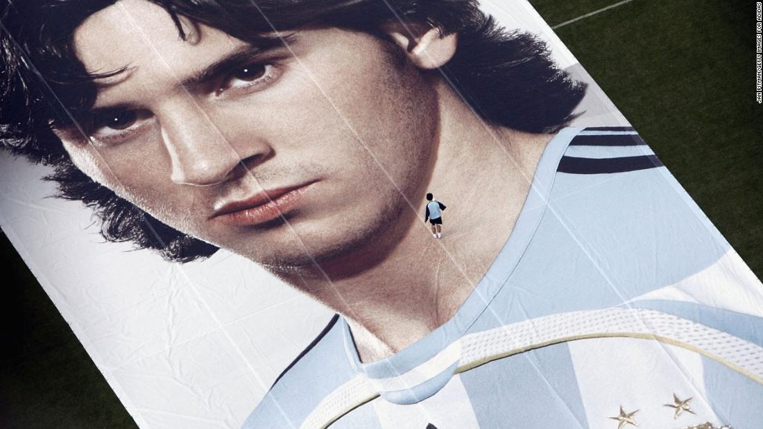 A poster of Messi is seen at Argentina&#39;s World Cup base in Herzogenaurach, Germany, in June 2006.