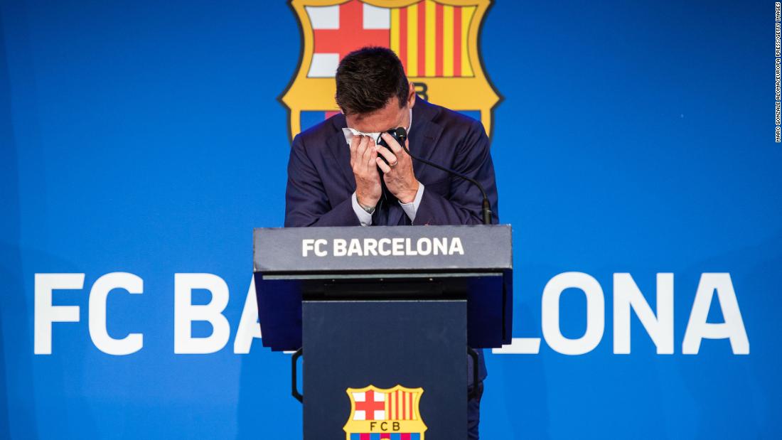 Messi bids a tearful farewell to Barcelona after it was announced in August 2021 that he would be leaving the club after more than 20 years. Messi won 10 league titles and four Champions League titles with Barcelona.