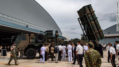 A Type 12 surface-to-ship missile launcher unit is displayed for military service members from 18 countries on the sidelines of the Pacific Amphibious Leaders Symposium 2022, at the Japan Ground Self-Defense Force&#39;s Camp Kisarazu on June 16, 2022.