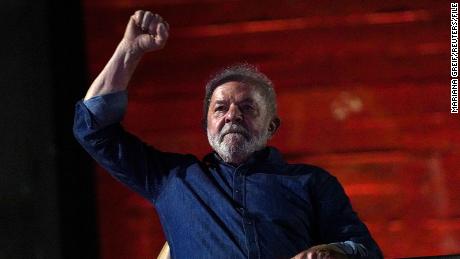Brazil&#39;s former President and presidential candidate Luiz Inacio Lula da Silva reacts at an election night gathering on the day of the Brazilian presidential election run-off, in Sao Paulo, Brazil, October 30, 2022.