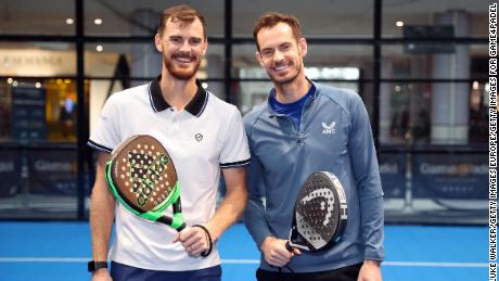 LONDON, ENGLAND - NOVEMBER 07: Andy Murray and Jamie Murray play Padel at the Game4Padel pop-up event. Game4Padel brings the world&#39;s fastest growing sport to Westfield London with a pop-up at Westfield White City on November 07, 2022 in London, England. (Photo by Luke Walker/Getty Images for Game4Padel)