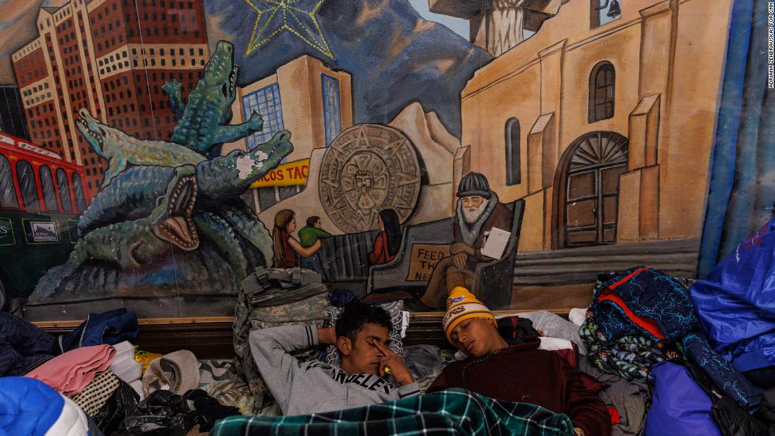 A group of migrants from Venezuela and Nicaragua rest at a shelter in downtown El Paso on December 14. 