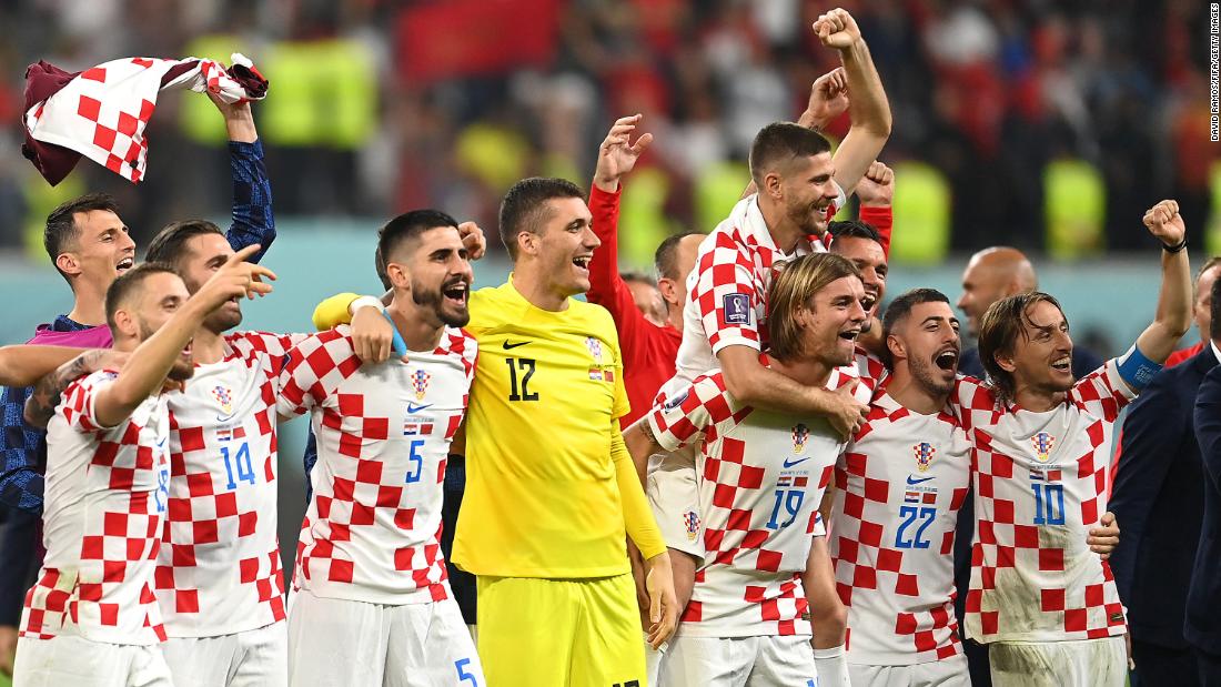 Croatia players celebrate after defeating Morocco 2-1 in the World Cup&#39;s third-place match on Saturday, December 17. 