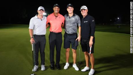 (L-R) McIlroy, Woods, Spieth and Thomas pose together.