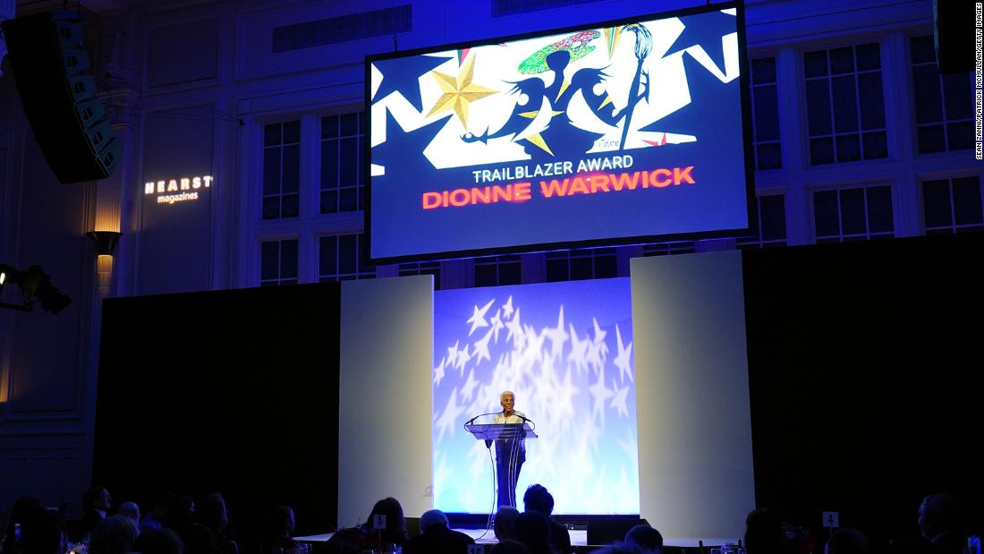Warwick speaks at the Fashion Group International&#39;s annual Night of Stars Gala in New York in 2022. Warwick received the Trailblazer award.