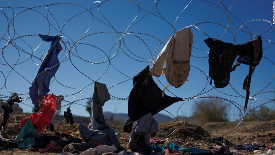 Clothes are left behind on the razor wire of an El Paso border fence on December 22. 
