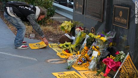 Tributes outside the Acrisure Stadium, Pittsburgh, for Franco Harris. 