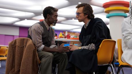 Don Cheadle, left, and Adam Driver star in &quot;White Noise,&quot; which is streaming on Netflix.