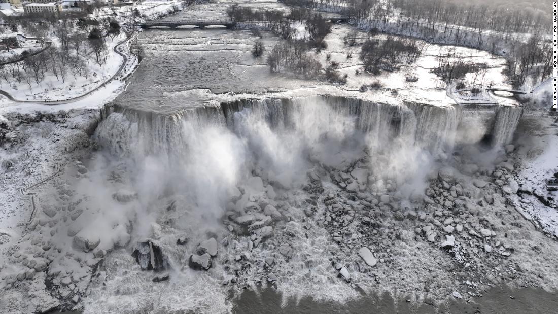 Niagara Falls in New York is partially frozen on December 27.