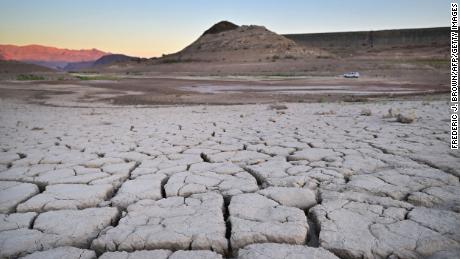 An area of Lake Mead near Las Vegas, Nevada, that used to be under water but has since dried up after years of drought and water overuse. 