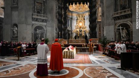 Benedict&#39;s lying-in-state started Monday in St. Peter&#39;s Basilica.