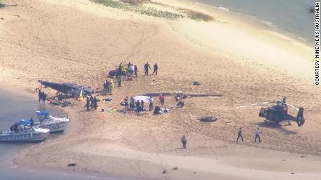 An aerial view of the helicopter crash that took place on Australia&#39;s Gold Coast on January 2.