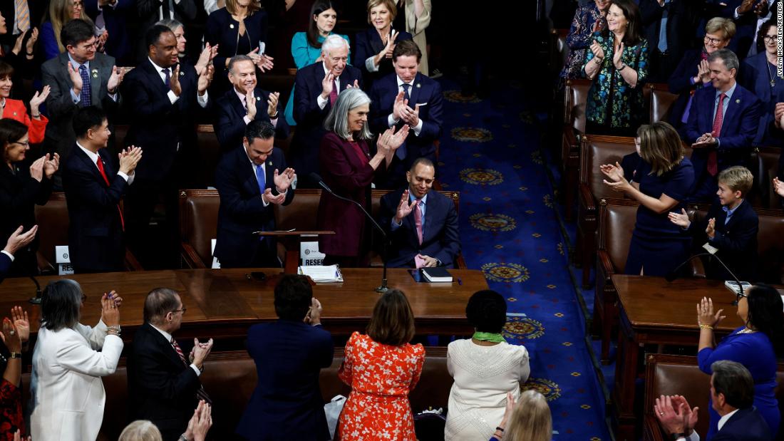 Jeffries acknowledges applause after he was nominated to lead the Democratic Party&#39;s minority in the chamber. He will become the first Black lawmaker to lead a party in Congress.