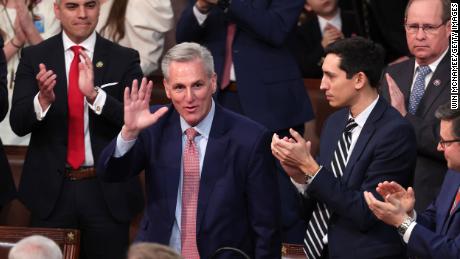 Rep. Kevin McCarthy receives applause from fellow representatives in the House chamber on January 3.