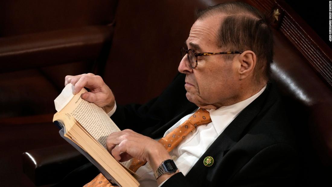 US Rep. Jerry Nadler, a Democrat from New York, reads a book in the House chamber on Wednesday.