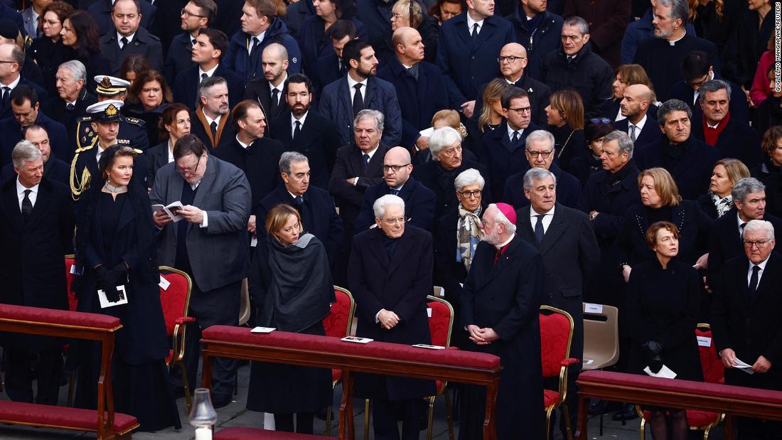 Belgium&#39;s Queen Mathilde and King Philippe, Italy&#39;s Prime Minister Giorgia Meloni, Italy&#39;s President Sergio Mattarella, German President Frank-Walter Steinmeier and his wife Elke Budenbender were among those attending the funeral of former Pope Benedict in St. Peter&#39;s Square at the Vatican.