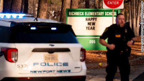 Police respond to Richneck Elementary School in Newport News, Virginia, Friday.