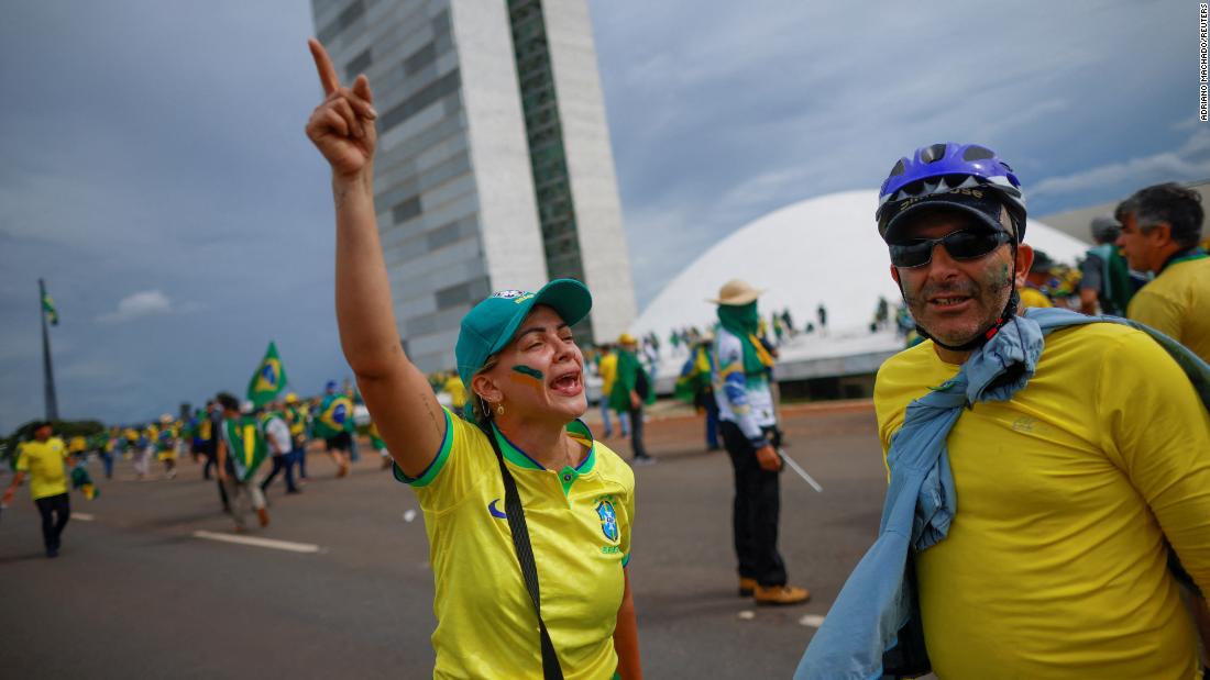 Supporters of former President Jair Bolsonaro demonstrate against President Luiz Inácio Lula da Silva outside the National Congress in Brasilia.