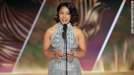 Angela Bassett accepts the best supporting actress in a motion picture Golden Globe award for &#39;Black Panther: Wakanda Forever&#39; on Tuesday.