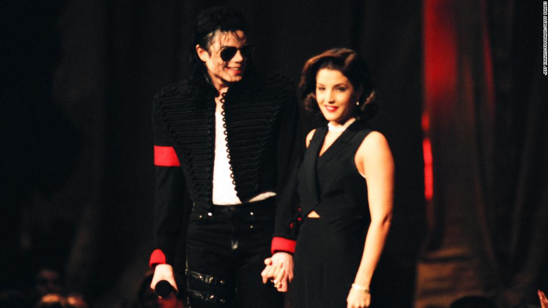 Presley attends the 1994 MTV Video Music Awards with Michael Jackson. Roughly three weeks after her first divorce, Presley married Jackson in a ceremony that made headlines worldwide.