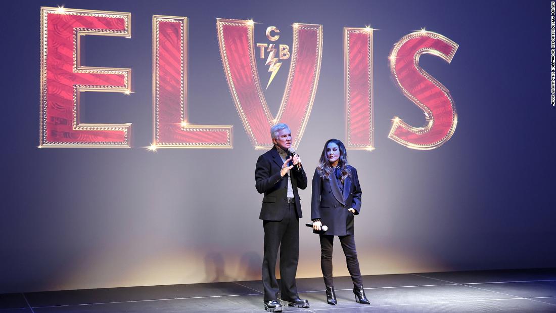 Presley and director Baz Luhrmann promote the film &quot;Elvis&quot; in Los Angeles in December 2022.