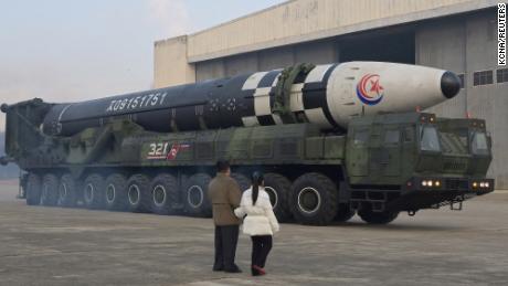 North Korean leader Kim Jong Un inspects an intercontinental ballistic missile (ICBM) in a photo released on November 19, 2022, by North Korea&#39;s Korean Central News Agency.