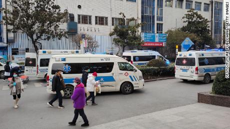  Ambulances are seen in front of a hospital emergency building in Shanghai, China, on January 5, 2023.