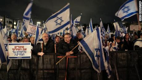 Israelis protest against the government&#39;s plans to overhaul the country&#39;s legal system in Tel Aviv on Saturday. 