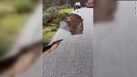 See a chunk of the road slide off a cliff in California 