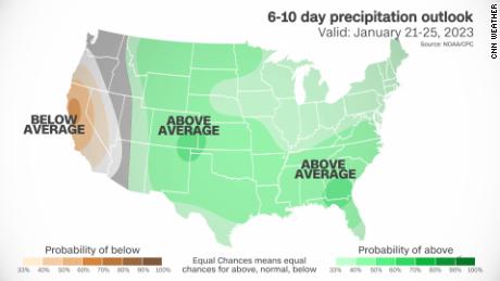 The precipitation outlook from NOAA&#39;s Climate Prediction Center shows the West drying out for the next 6-10 days.
