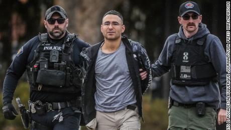 January 16, 2023, Albuquerque, New Mexico, USA: Roberto E. Rosales.Pictured is Solomon Pena(Cq) Republican Candidate for New Mexico House District 14 being taken into custody by APD police officers Monday afternoon in SW Albuquerque. .Albuquerque, New Mexico/Roberto E. Rosales/Albuquerque Journal (Credit Image: © Roberto E. Rosales/Albuquerque Journal via ZUMA Press Wire) (Newscom TagID: zumaglobaltwelve621394.jpg) [Photo via Newscom]