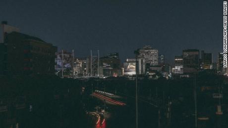 The darkened Braamfontein district in central Johannesburg during a load shed on January 15, 2023.