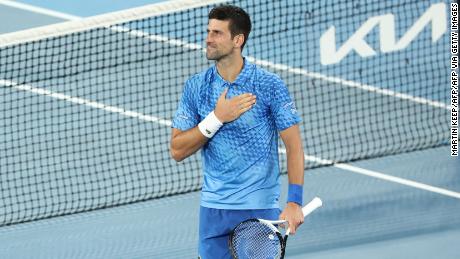 Novak Djokovic salutes the crowd after his opening round win.