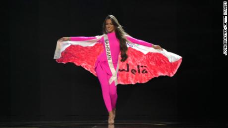 Miss Bahrain, Evlin Khalifa, walks onstage during the 71st Miss Universe preliminary competition at New Orleans Morial Convention Center on January 11.