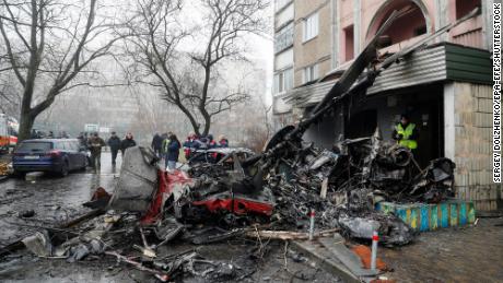 Mandatory Credit: Photo by SERGEY DOLZHENKO/EPA-EFE/Shutterstock (13722364m)
Rescue services work at the scene of a helicopter crash near the wreckage in Brovary, near Kyiv, Ukraine, 18 January 2023. At least 18 people died, including three children, after a helicopter crashed near a kindergarten and a residential building in the city of Brovary, Oleksiy Kuleba, the head of Kyiv Regional Military Administration wrote on telegram. &#39;Among them are Minister of Internal Affairs of Ukraine Denys Monastyrskyi, his first deputy Yevhen Yenin, State Secretary of the Ministry of Internal Affairs Yuri Lubkovych, their assistants and the helicopter crew.&#39;, stated President of Ukraine Volodymyr Zelensky.
At least 18 people killed after helicopter crashes in Brovary, near Kyiv, Ukraine - 18 Jan 2023