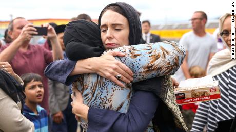 Ardern gives a hug outside a mosque following the 2019 Christchurch terror attack.
