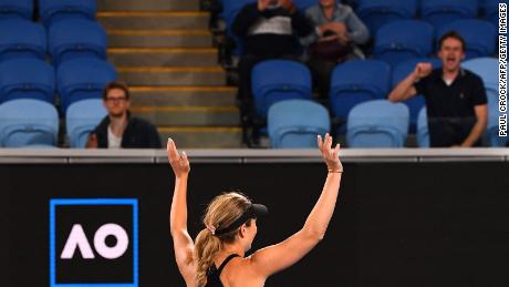 Danielle Collins celebrates -- for real -- after winning against Czech Republic&#39;s Karolina Muchová at the Australian Open.