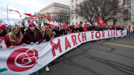 Anti-abortion demonstrators march toward the US Supreme Court during the March for Life on January 20 in Washington, DC.