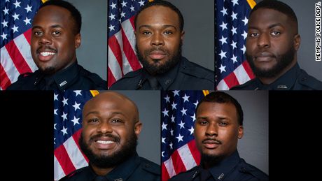 Five former Memphis police officers face criminal chagres in connection with the death of Tyre Nichols. Top: Tadarrius Bean, Demetrius Haley, Emmitt Martin III.  Bottom: Desmond Mills Jr., Justin Smith.