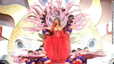 Lebanese dance troupe Mayyas preform alongside Beyonce at the opening of Atlantis the Royal, a new luxury resort in Dubai, on January 21.  