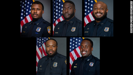 Pictured are top, from left, former officers Justin Smith, Emmitt Martin III and Desmond Mills and, bottom, from left, Demetrius Haley and Tadarrius Bean.