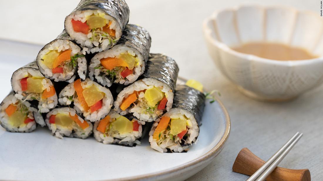 Korean rice rolls, or &quot;mayak gimbap,&quot; often mix cooked, pickled and raw vegetables. Better yet, they can be made from any leftover veggies in the fridge.