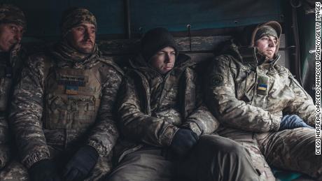 Ukrainian soldiers work in their artillery unit in January.